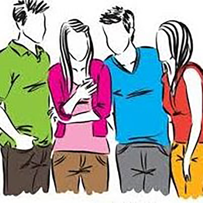 illustration of four people looking at a smart phone
